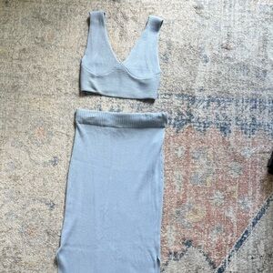 Women's Blue Knit Skirt Set